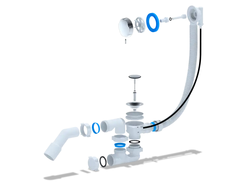 Слив-перелив Ани Пласт EM321 для ванны, полуавтомат, с переходным трубком 45° 40х50, Хром фото 2