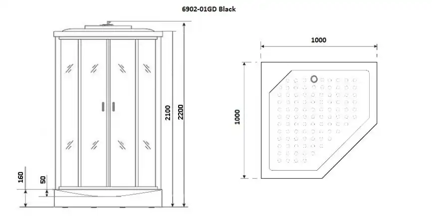 Душевая кабина Niagara Premium 100х100х220 NG-6902-01GDBLACK низкий поддон, с гидромассажем фото 3