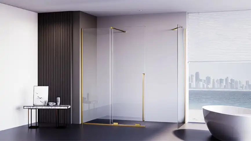 Душевой уголок  Veconi Premium Trento 100х90 PTC50-SP-10080-G-01-C4, стекло Прозрачное профиль Брашированное золото фото 2