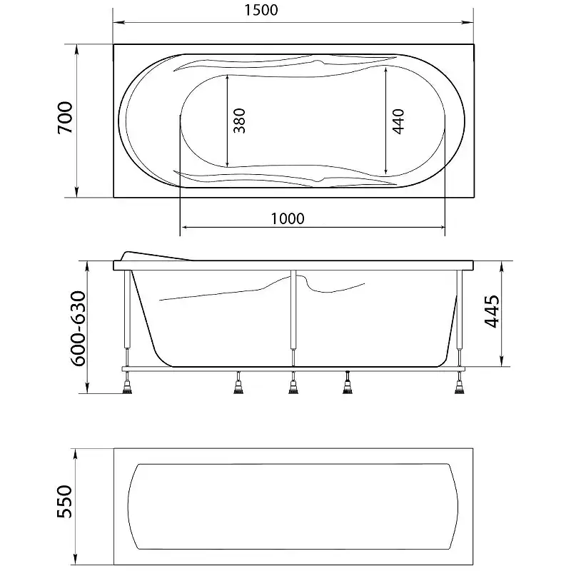 Акриловая ванна Marka One VITA 150х70 Прямоугольная белая 01вит1570 фото 4