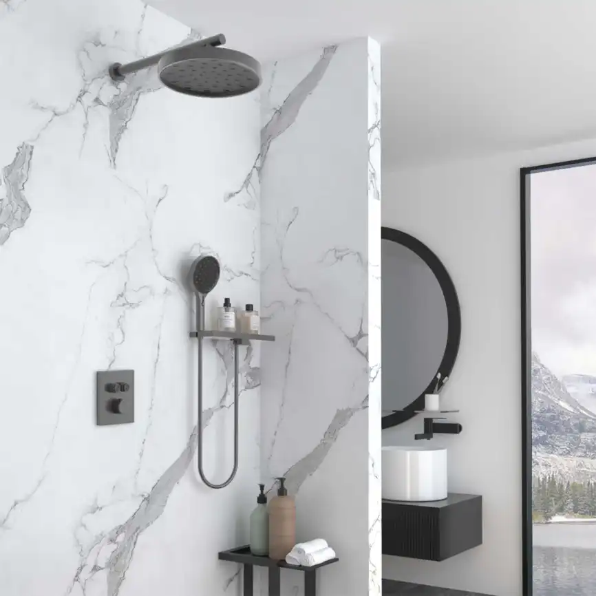 Душевая система  Vincea Inspire VSFW-3I21MT2RGM VSFW-3I21MT2RGM  с термостатом, встраиваемая, вороненная сталь фото 1