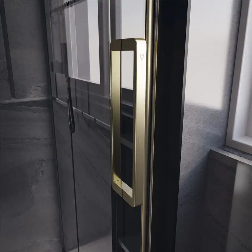 Душевой уголок  Veconi Premium Trento 150х90 PTC40-SP-15090-G-01-C4, стекло Прозрачное профиль Брашированное золото фото 2