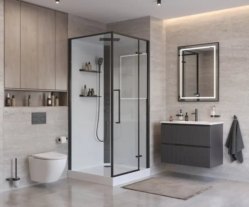 Душевая кабина BelBagno UNO-CAB-A-1-90-C-NERO-Bi-TOP-R, правая, профиль черный матовый фото 4