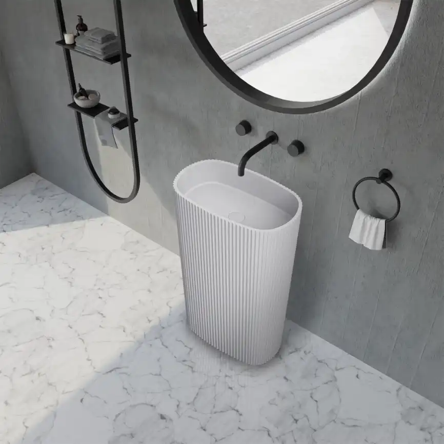 Раковина напольная ABBER STEIN 55х36х85 AS2502-H, овальная, белая матовая фото 2