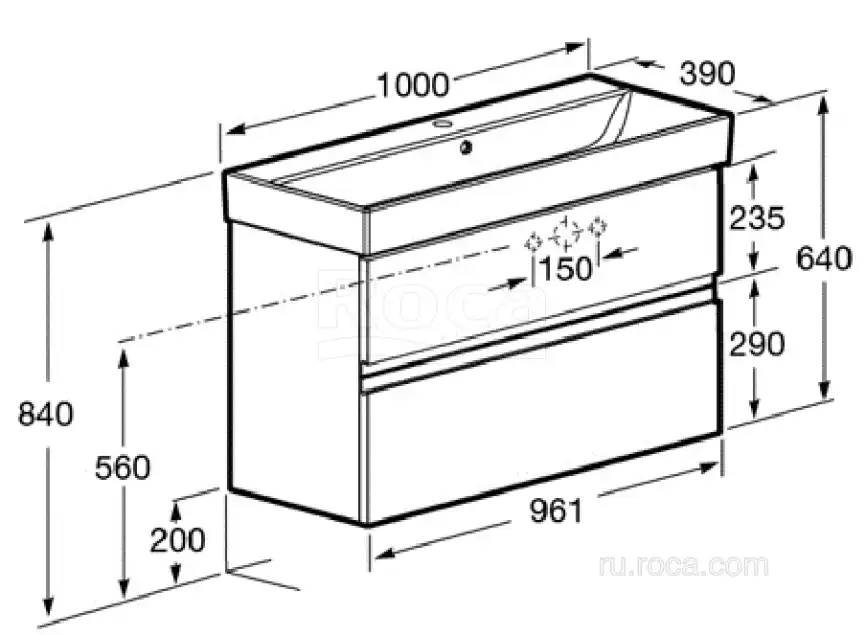 Тумбы под раковину Roca Oleta 100 A857641501 подвесная, цвет, Белый матовый фото 6