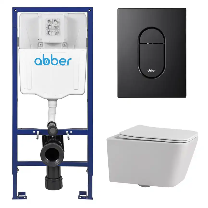 Комплект унитаза с инсталляцией ABBER Rechteck AC1201 белый и кнопкой AC0124MB черная матовая фото 1