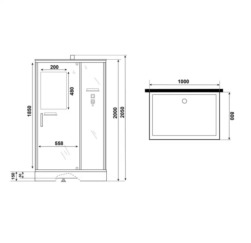 Душевая кабина Niagara Standart 100х80 ST100/80/15Q/BK низкий поддон, белый профиль, без крыши фото 10