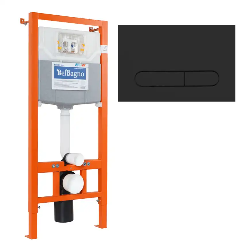 Инсталляция для подвесного унитаза BelBagno BB001-120  с кнопкой смыва BB007-PR-NERO.M фото 1