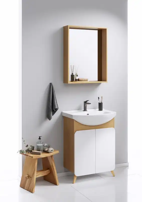 Тумба с раковиной напольная Aqwella Basic 60 см, BAS0106DZ, цвет Дуб золотой фото 2