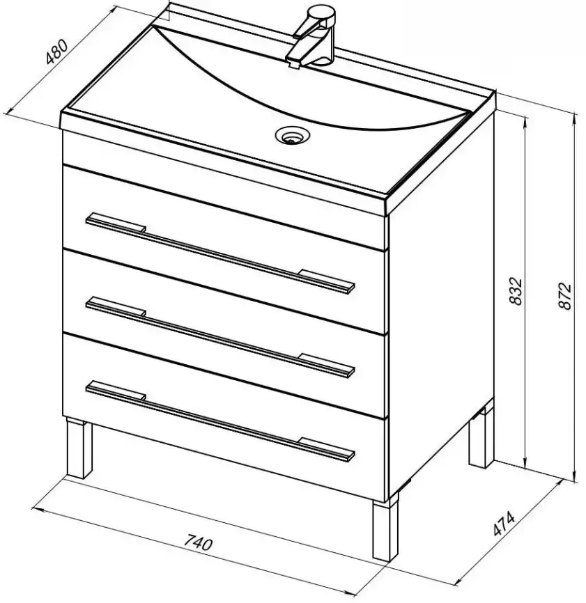 Тумба под раковину Aquanet Верона 75 белый (напольная 3 ящика) 178254 фото 2