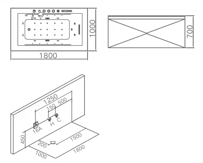 Акриловая ванна Gemy G9258 180х100 с гидромассажем, прямоугольная фото 8