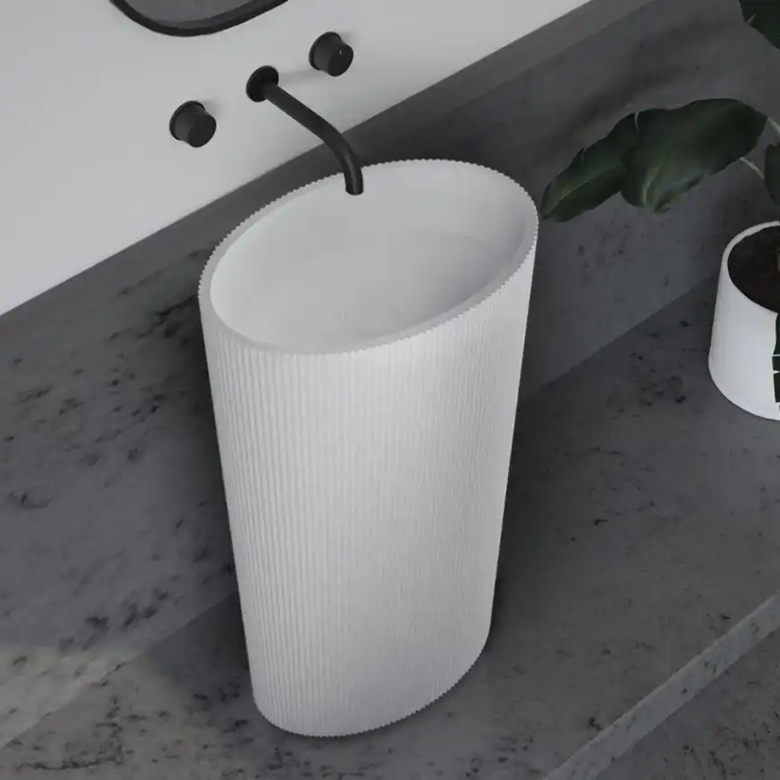 Раковина напольная ABBER STEIN 50х32х85 AS2504-H, овальная, белая матовая фото 1