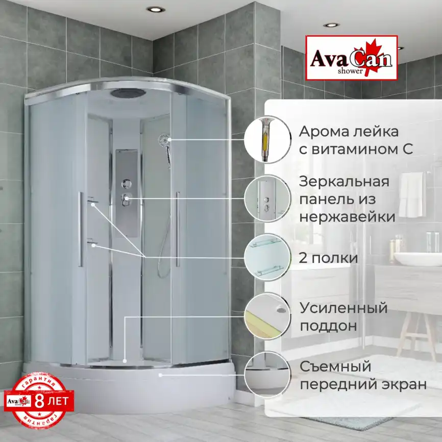 Душевая кабина AvaCan EM3090 90x90 см, средний поддон, с крышей фото 2