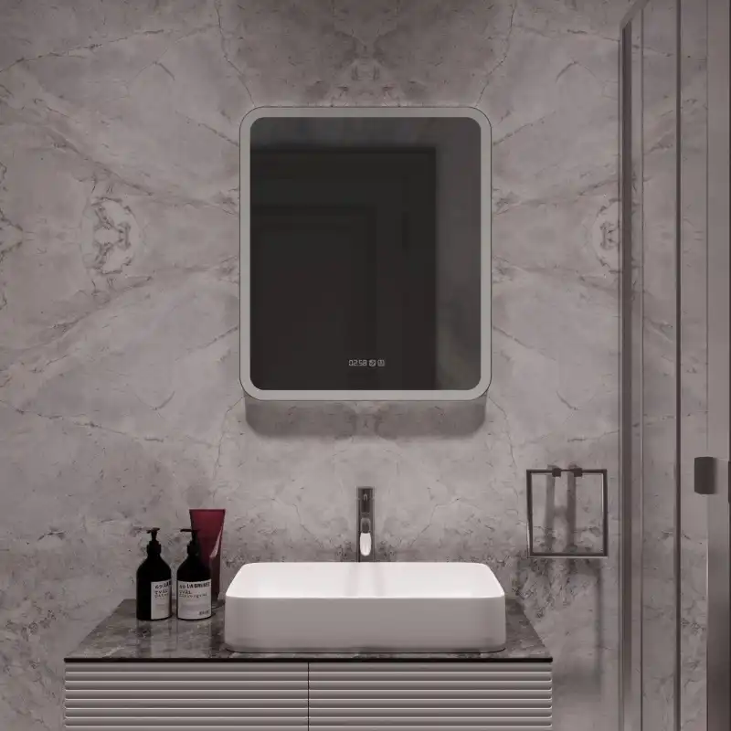 Зеркало с подсветкой AVS Байкал 60x70 см, часы и антипар фото 1