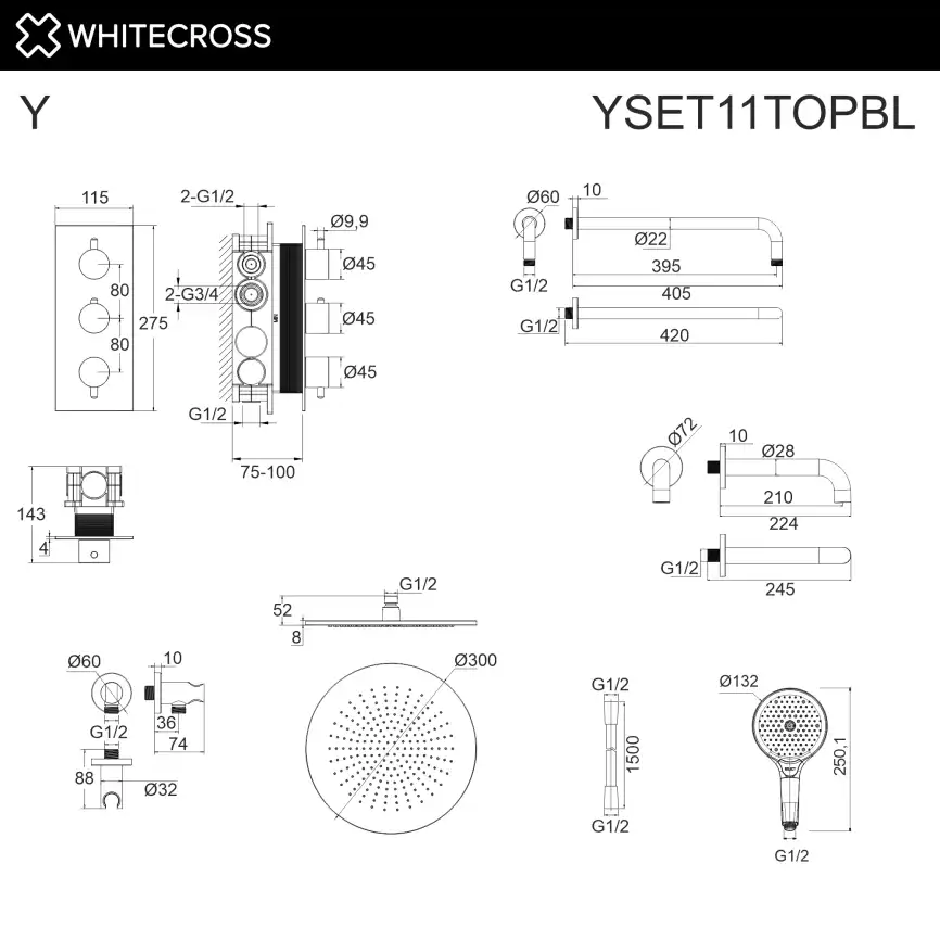 Душевая система для ванны WHITECROSS Y black YSET11TOPBL, термостатическая, скрытого монтажа, Черный матовый фото 3