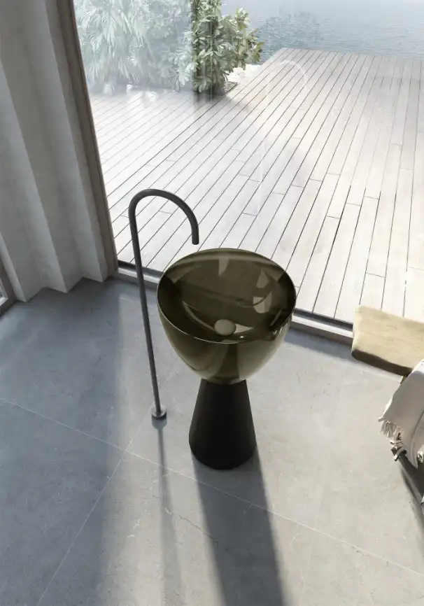 Раковина напольная ABBER KRISTALL 45х45х90 AT2703Black-Vesuvian, круглая, черный/оливковый фото 3