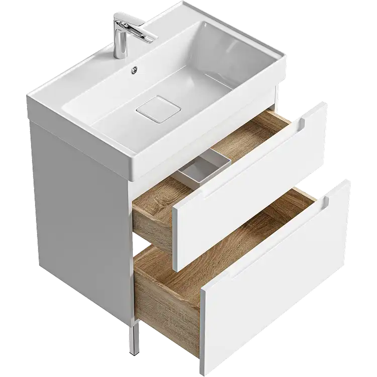 Тумба с раковиной напольная Aqwella Vancouver 70 VAN01072N, с двумя ящиками, цвет белый фото 2