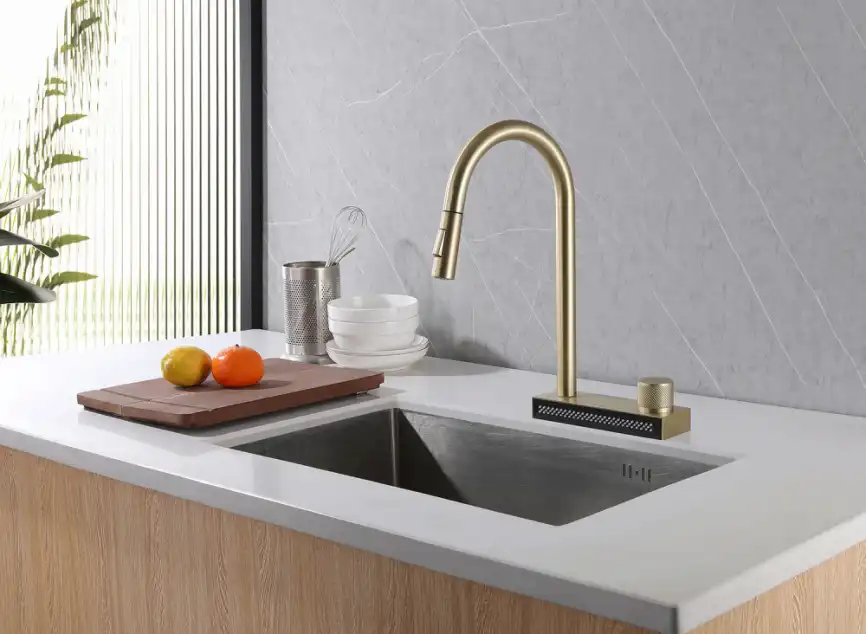 Смеситель для кухни Abber Wasser Kreis AF8114G с выдвижной лейкой, Золото фото 2