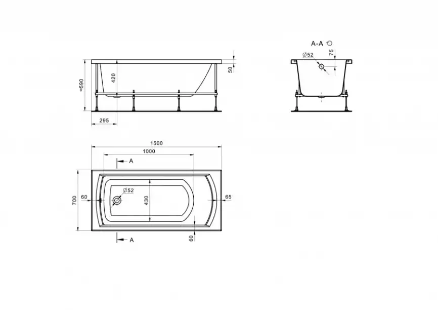 Акриловая ванна Santek Монако 150х70 1WH111976 прямоугольная, Белая фото 11