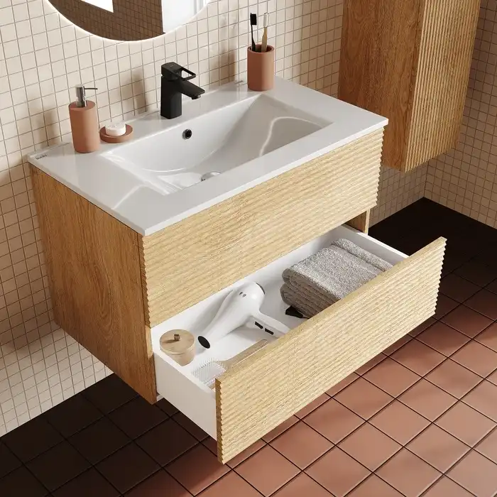 Тумба с раковиной IDDIS Bild 80, подвесная, Дуб светлый, BIL80V0i95K фото 13