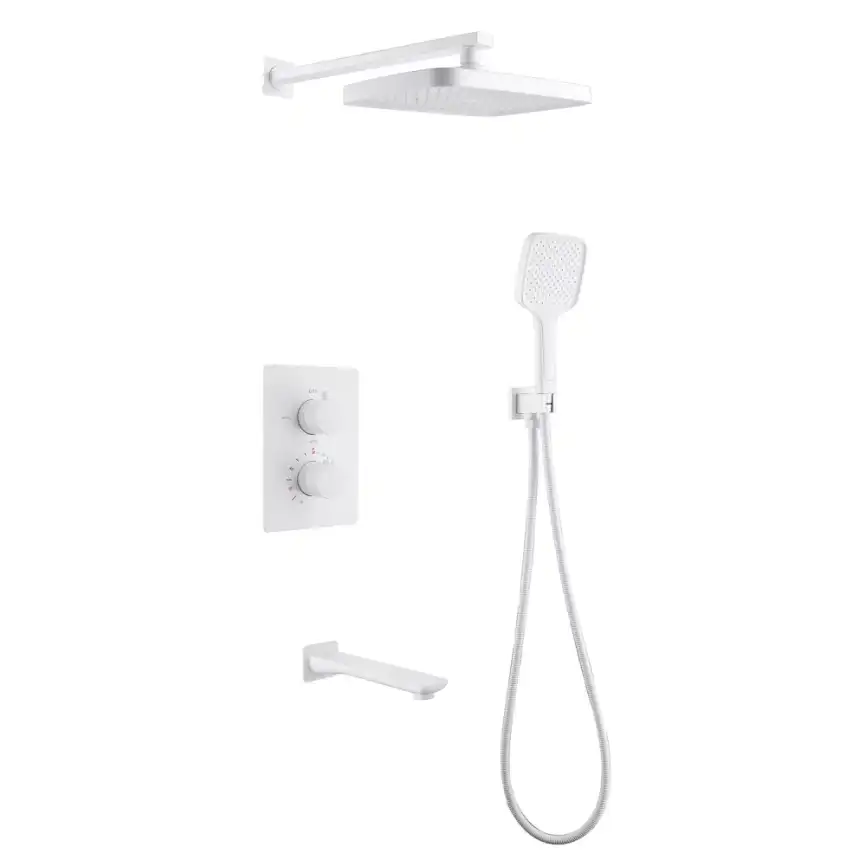 Душевая система ABBER Weiss Insel AF8050W скрытого монтажа с изливом, термостат, белый фото 1