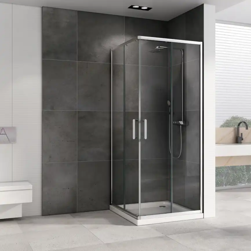 Душевой уголок ABBER Schwarzer Diamant 90х90 см, AG020905, профиль хром, стекло прозрачное фото 2