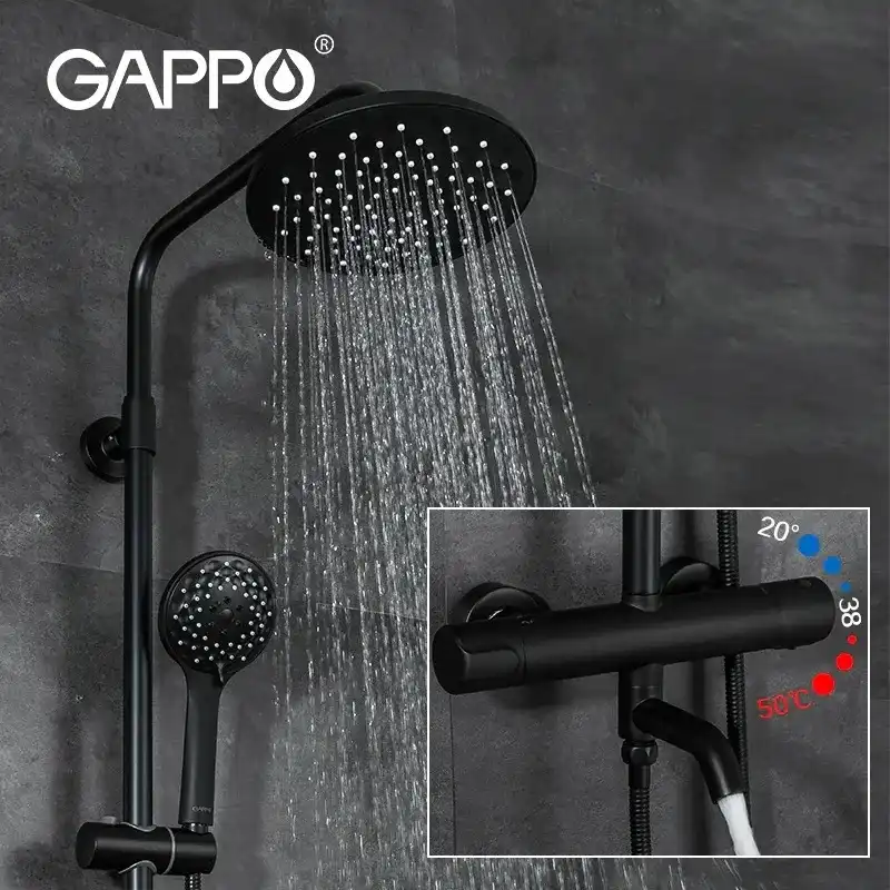 Душевая система Gappo G2490-6  с тропическим душем и термостатом, Черный матовый фото 1