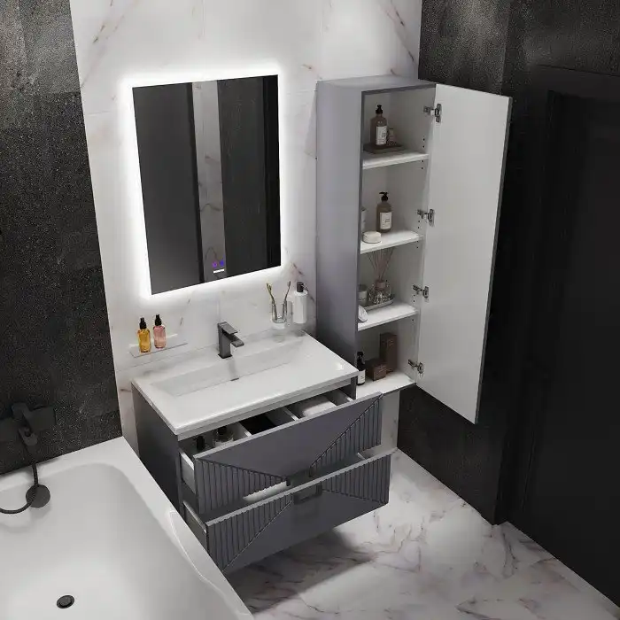 Шкаф-пенал для ванной Grossman Луксор 35 подвесной, графит матовый (303549) фото 1