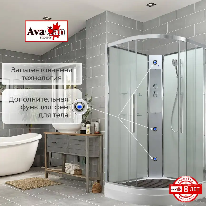 Душевая кабина AvaCan EM2011NT 110x110 см, низкий поддон, без крыши фото 4