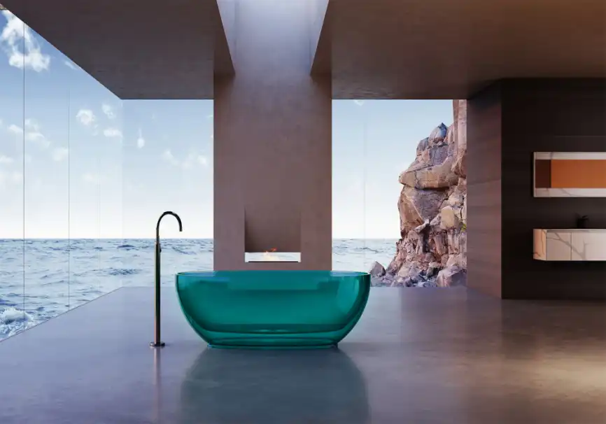 Прозрачная ванна ABBER Kristall AT9703Aquamarin 170х75 бирюзовая фото 2