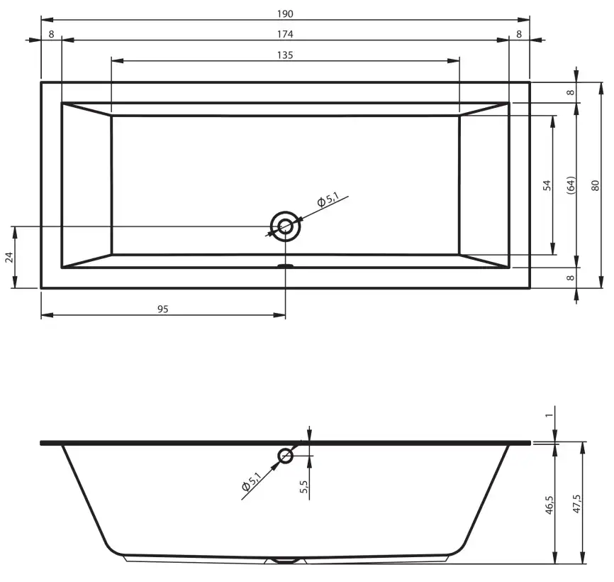Акриловая ванна RIHO LUGO 190x80 (с тонким бортом) прямоугольная B135001005 фото 5
