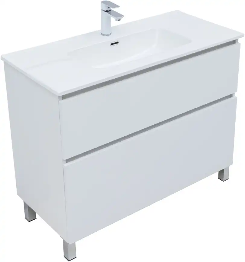 Тумба под раковину Aquanet Вега 100 напольная, белый глянец, 344125 фото 9