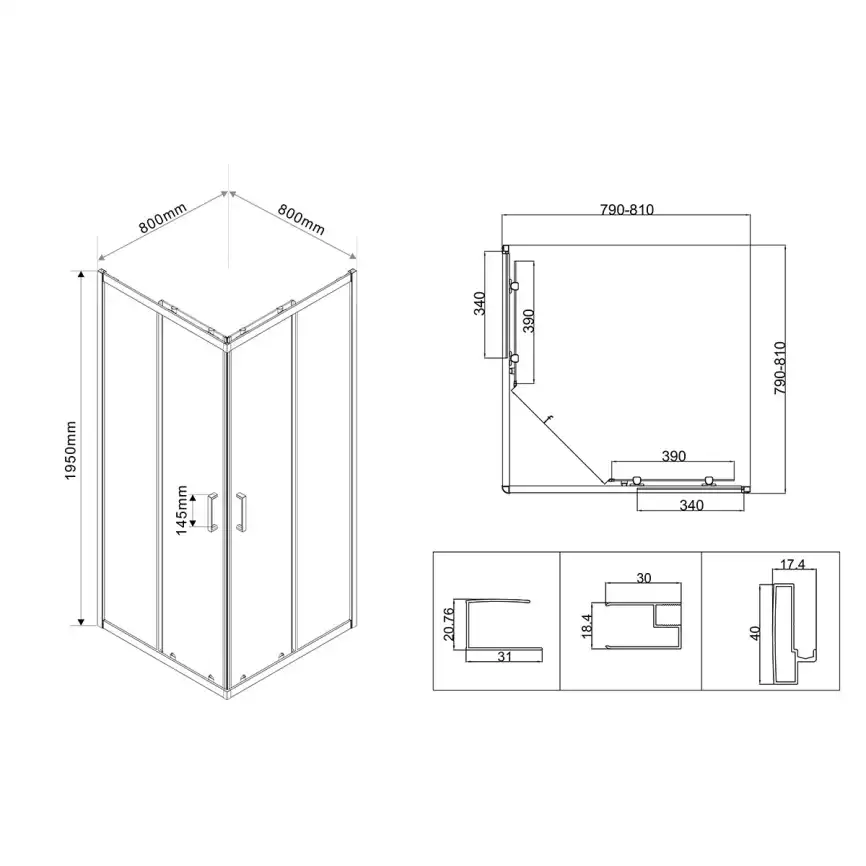 Душевой уголок Vincea City 80х80 VSS-5CT800MT, профиль хром, стекло Рифленное фото 3