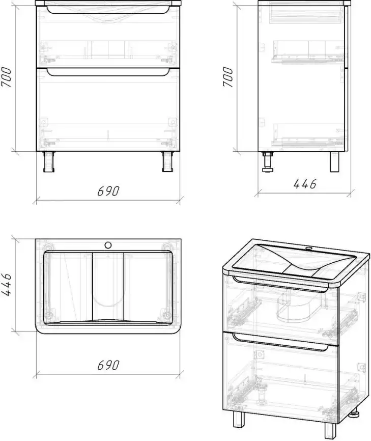Тумба под раковину Grossman Адель 70 напольная, белая глянцевая (107005) фото 7