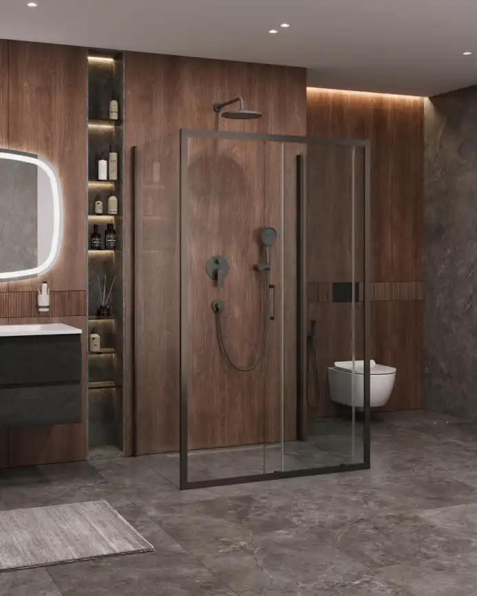 Душевой уголок CEZARES MOLVENO-AH-12-120/90-C-GM-IV стекло Прозрачное, профиль Оружейная сталь фото 5