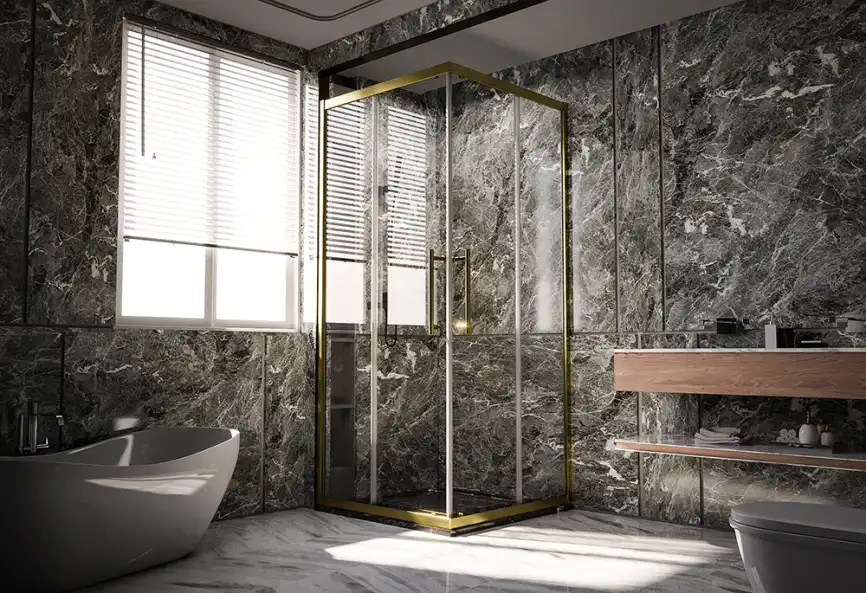 Душевой уголок Veconi Premium Trento 110х80 PTC20-G-11080-01-C4, стекло Прозрачное профиль Брашированное золото фото 1