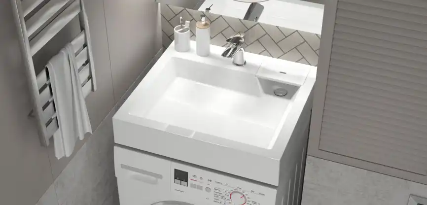 Раковина  Azario SLIM 60х60 CS00078302  над стиральной машиной, из литьевого мрамора, Белая фото 3