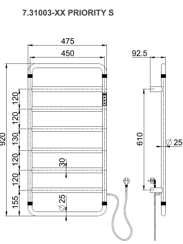 Полотенцесушитель электрический Allen Brau Priority 920х475 7.31003-BN брашированный никель фото 2