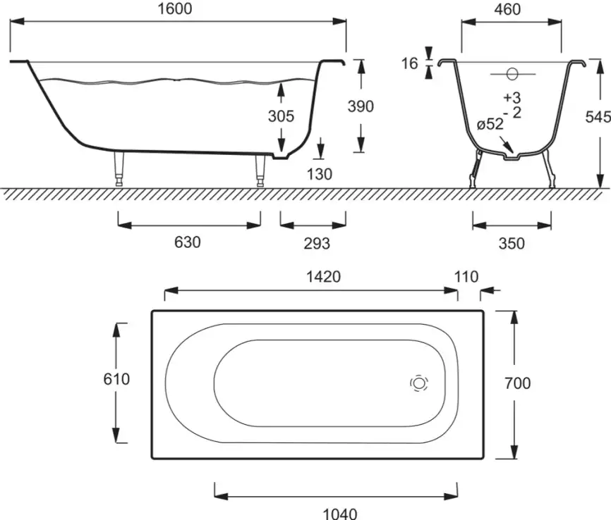 Чугунная ванна Jacob Delafon Soisson 160х70 E2931-00 без антискользящего покрытием, Белая фото 4