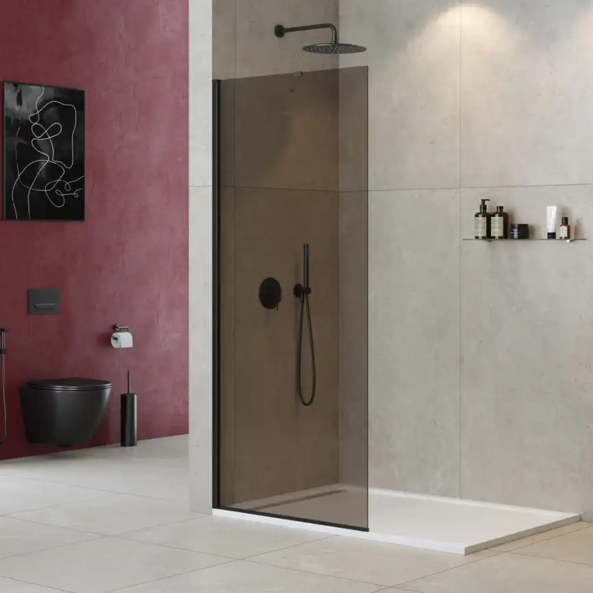 Душевая перегородка LIBERTA-L-1-TB-100-BR-NERO стекло Tонированная бронза, профиль Черный фото 1