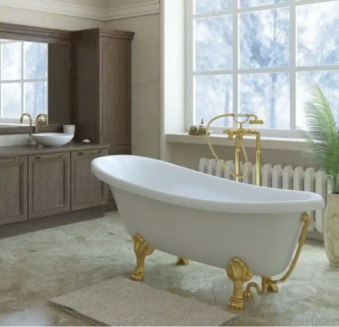 Ванна из искусственного мрамора Aquanet Family Stone Classic 160x80 ножки золото AQ-00368586 фото 1