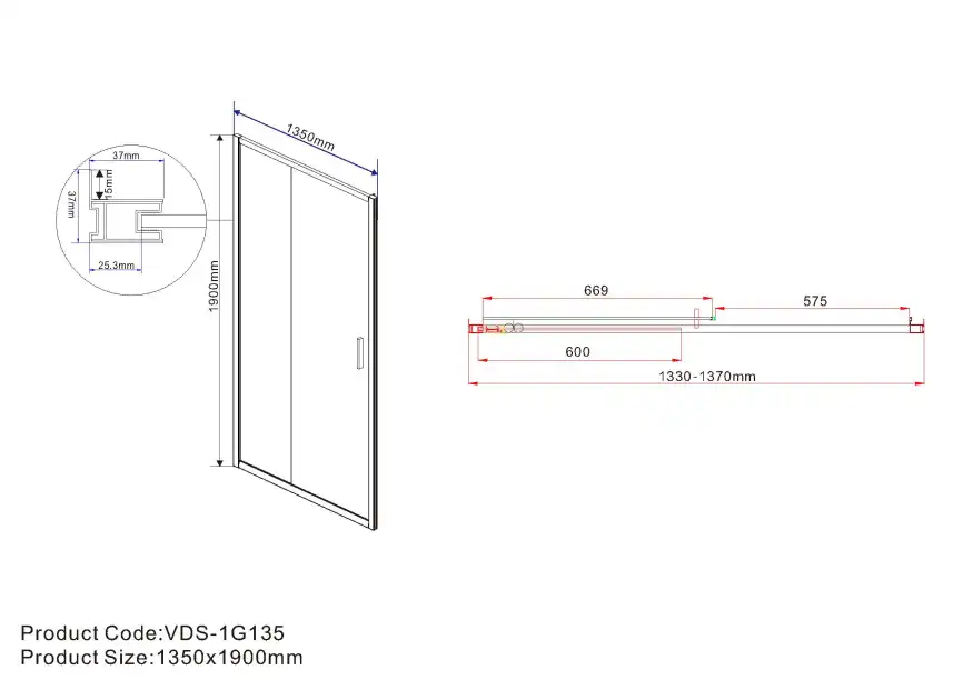Душевая дверь Vincea Garda 135 VDS-1G135CLGM, раздвижная, профиль вороненая сталь, стекло прозрачное фото 4