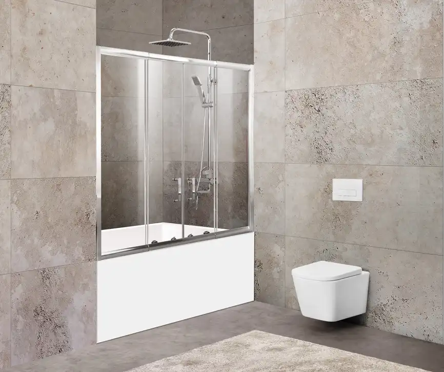 Шторка для ванны BelBagno UNIQUE 150 см, UNIQUE-VF-2-150/180-140-C-Cr, профиль Хром, стекло Прозрачное фото 1