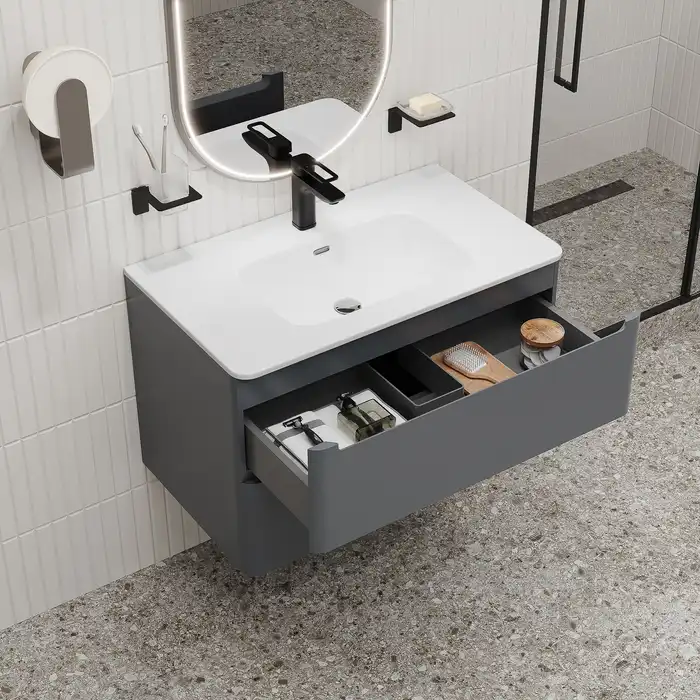 Тумба с раковиной IDDIS Edifice 80, подвесная, Темно-серый, EDI80D0i95K фото 12
