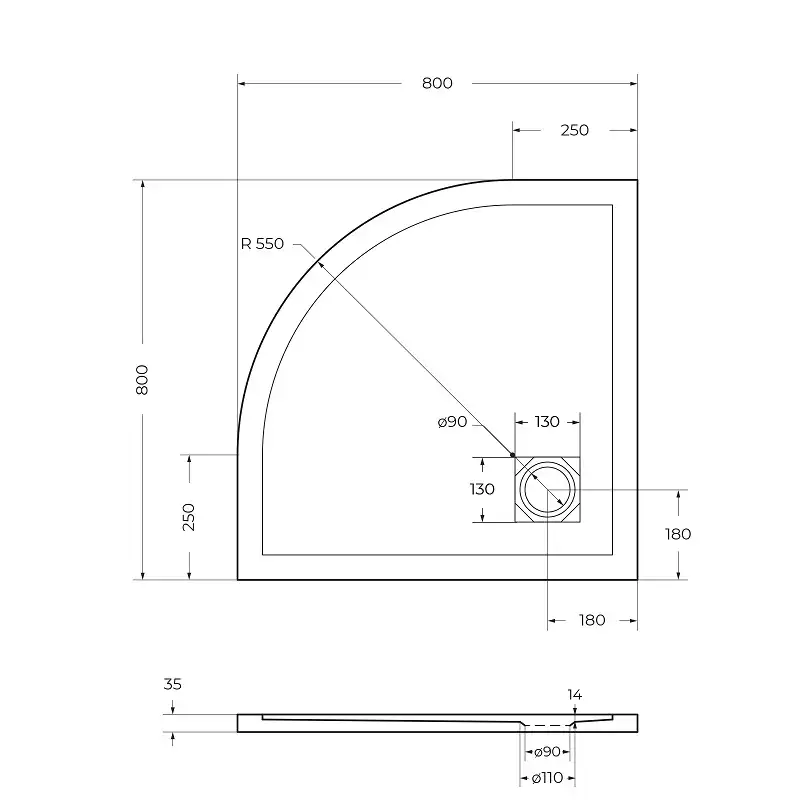 Душевой поддон BelBagno UNO 80х80 из искусственного камня, TRAY-MR-UNO-R-80-550-35-W-BO, Белый фото 5