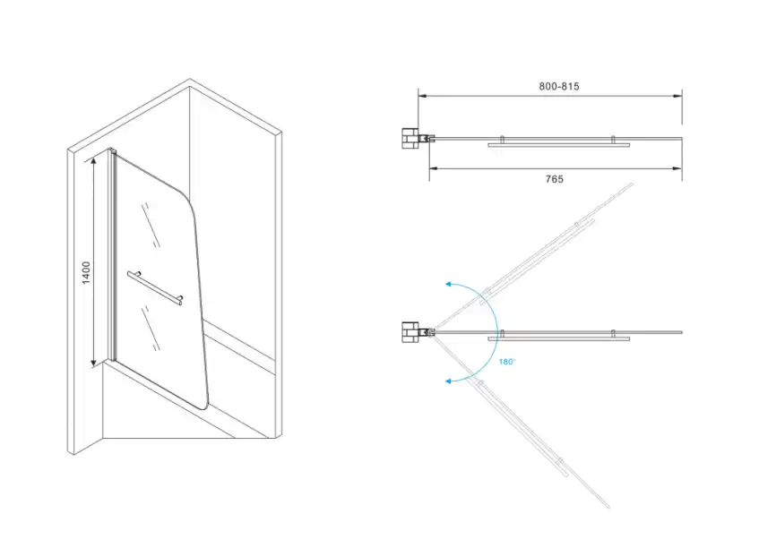 Шторка для ванны Abber Ewiges Wasser 80 см, AG50080B, профиль Черный, стекло Прозрачное фото 3