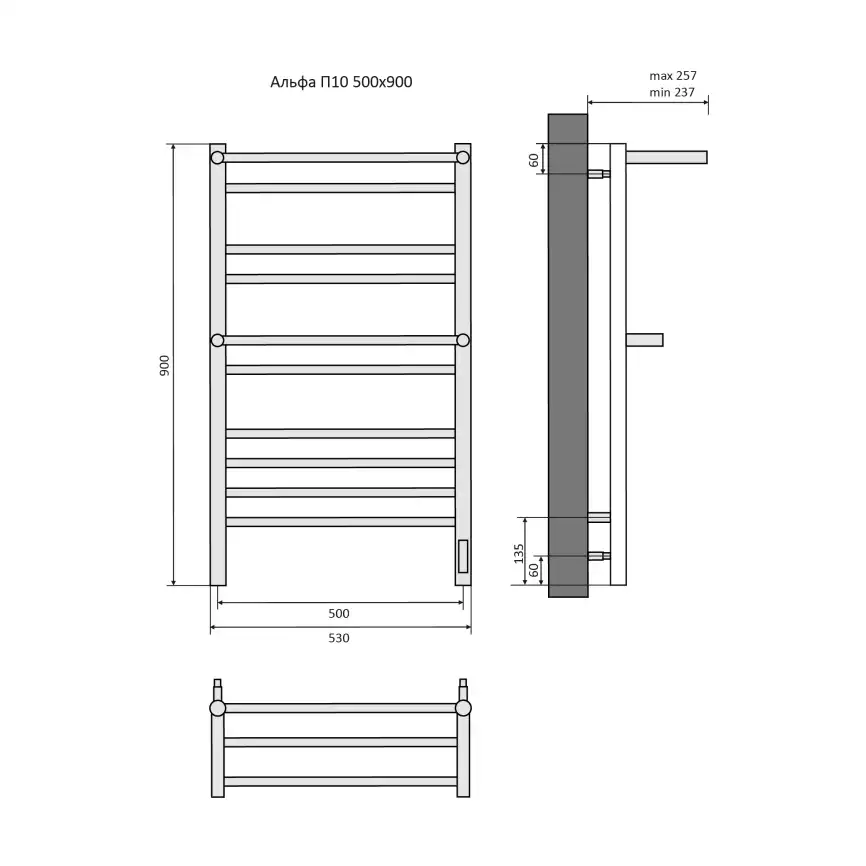 Полотенцесушитель электрический 50х90 Aquatek Альфа П10 AQ EL RRP1090CH с полкой, диммер справа, Хром фото 8