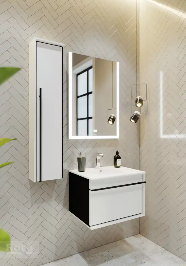 Тумбы под раковину Roca Aneto 60 857429806 подвесная, цвет, Белый глянцевый / Черный фото 5