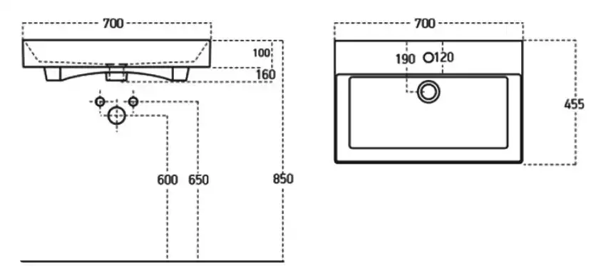 Раковина Sanovit SLIM SYNERGY 70 17070-KL прямоугольная, Белая глянцевая фото 2