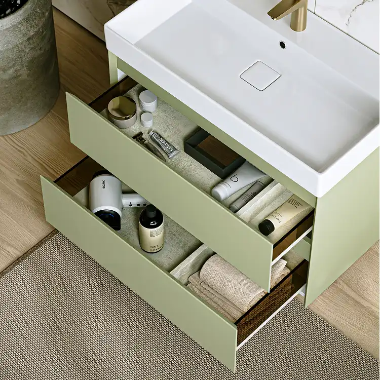 Тумба с раковиной подвесная Aqwella Geometria 100 GE01102SH, с двумя ящиками, цвет зеленый шалфей фото 4